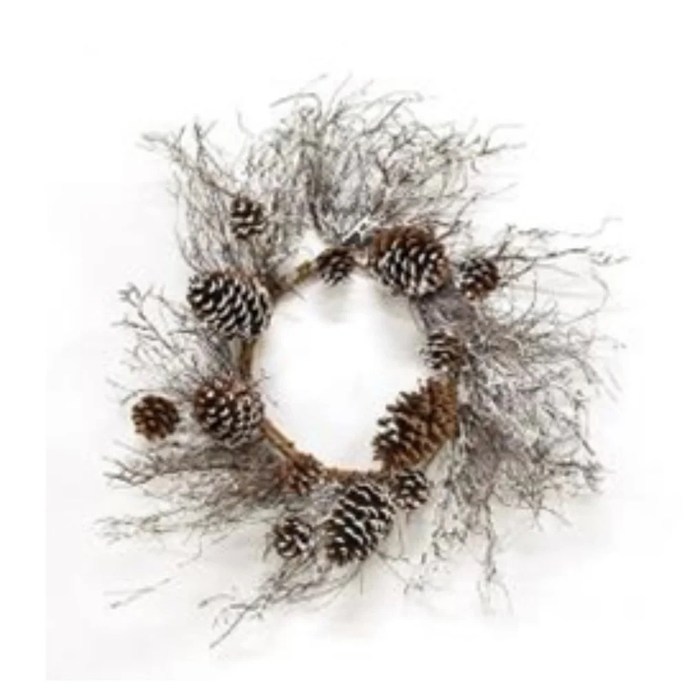 *Snow Fallen Twig & Pinecone Wreath, 24”